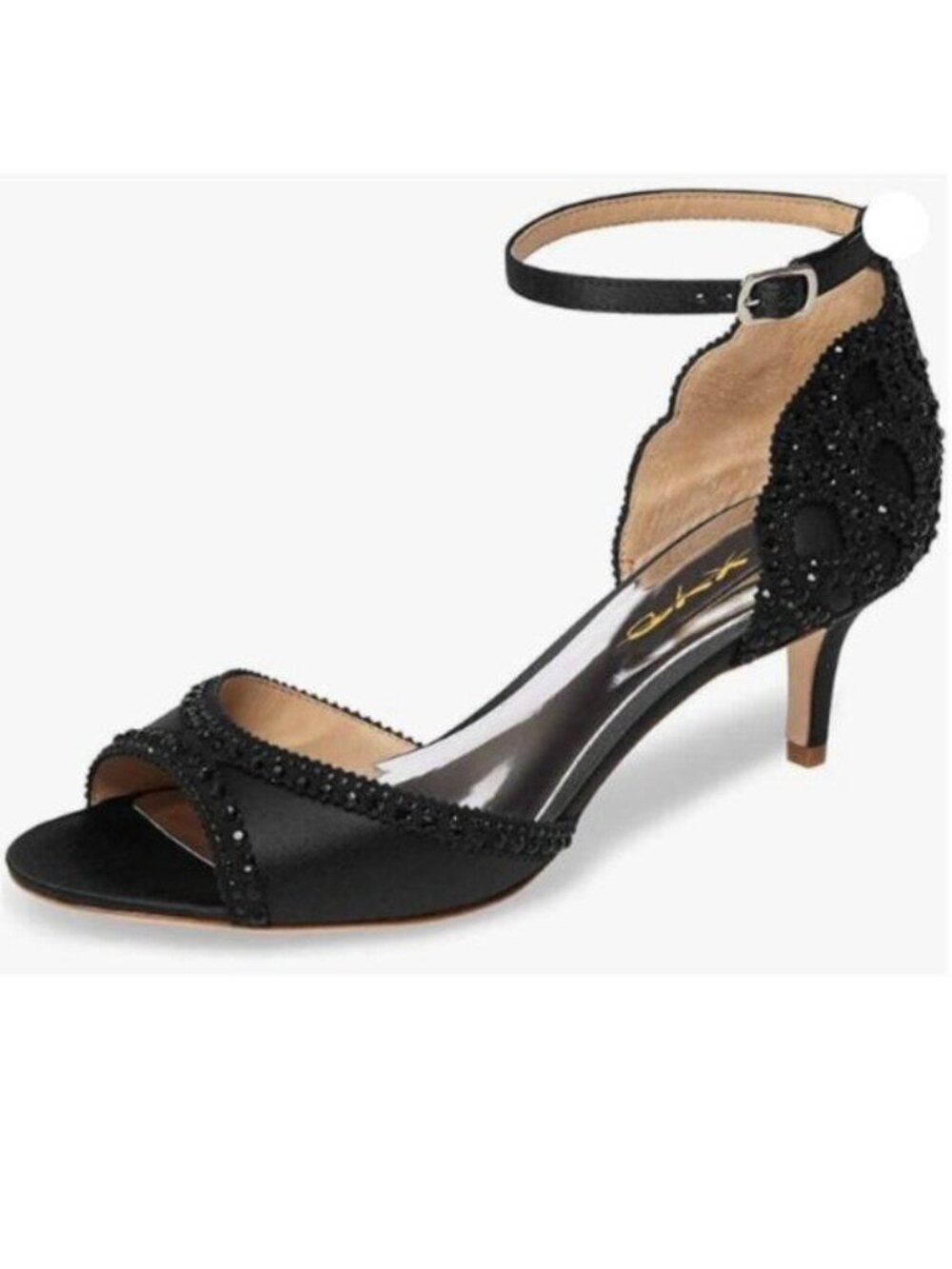 XYD Women's Sandals,Peep Toe, D'Orsay Kitten Low Heels, Rhinestone Studs Black